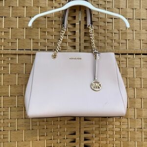 Michael Kors Light Pink/Cream Large Shoulder Bag with Gold Accents
